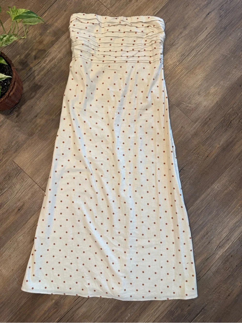 Abercrombie & Fitch Emerson Strapless Linen Midi Polka Dot Dress Sz XL